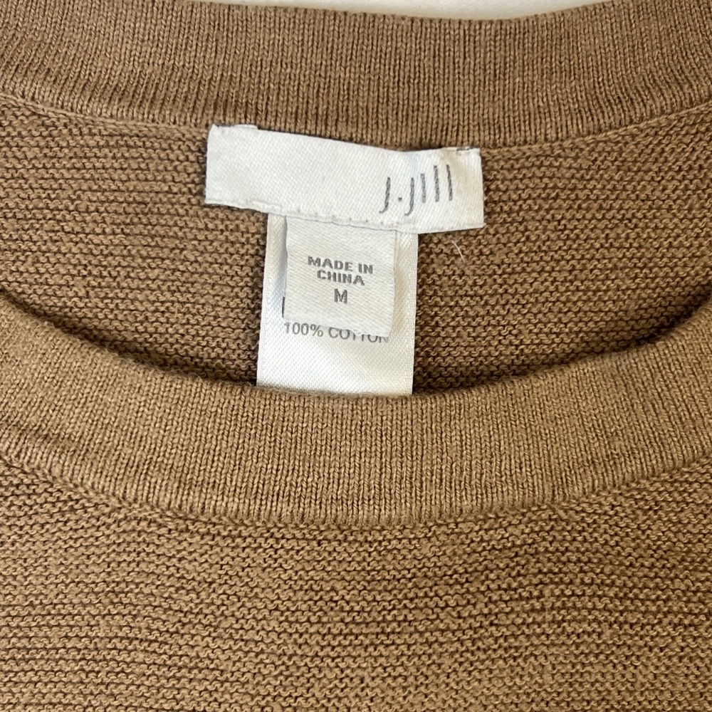 J. Jill Womens Medium Brown Cotton Knit Crewneck Long Sleeve Sweater Side Slit - Picture 2 of 7